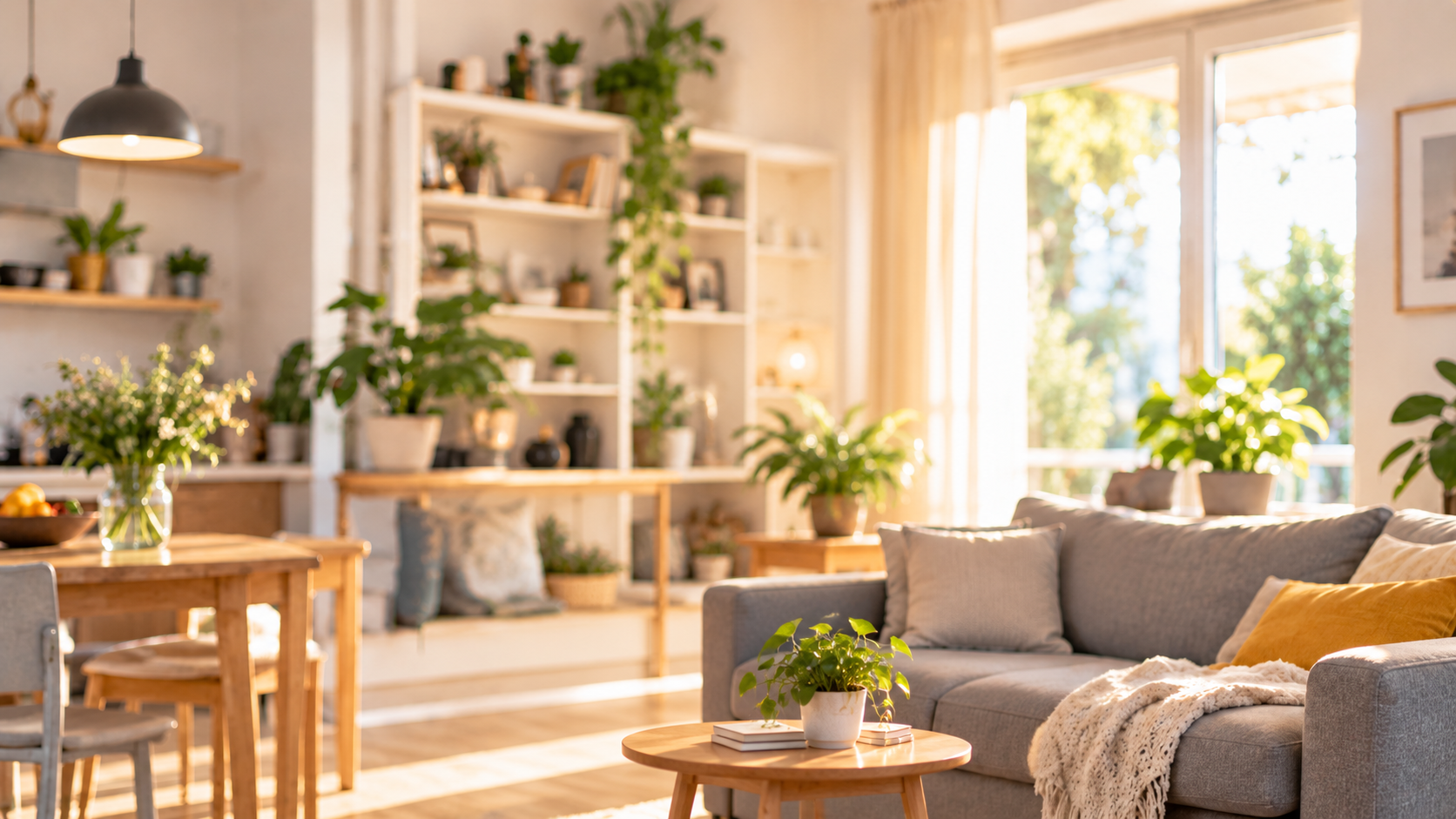 Salon familial chaleureux et lumineux